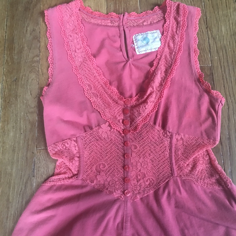 Free People empire waist lace cutout Top